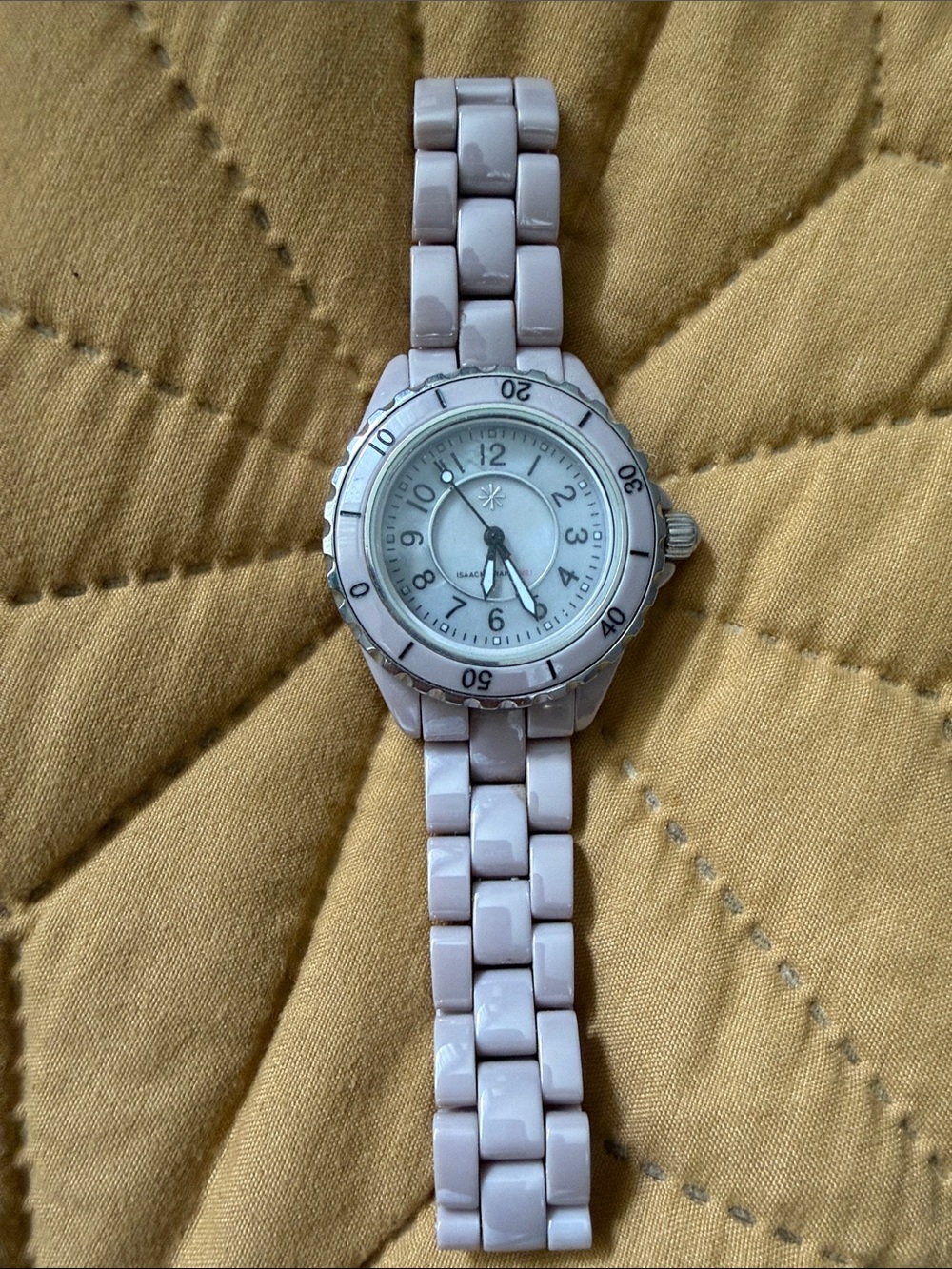 Isaac Mizrahi Taupe and Silver Ceramic Link Watch